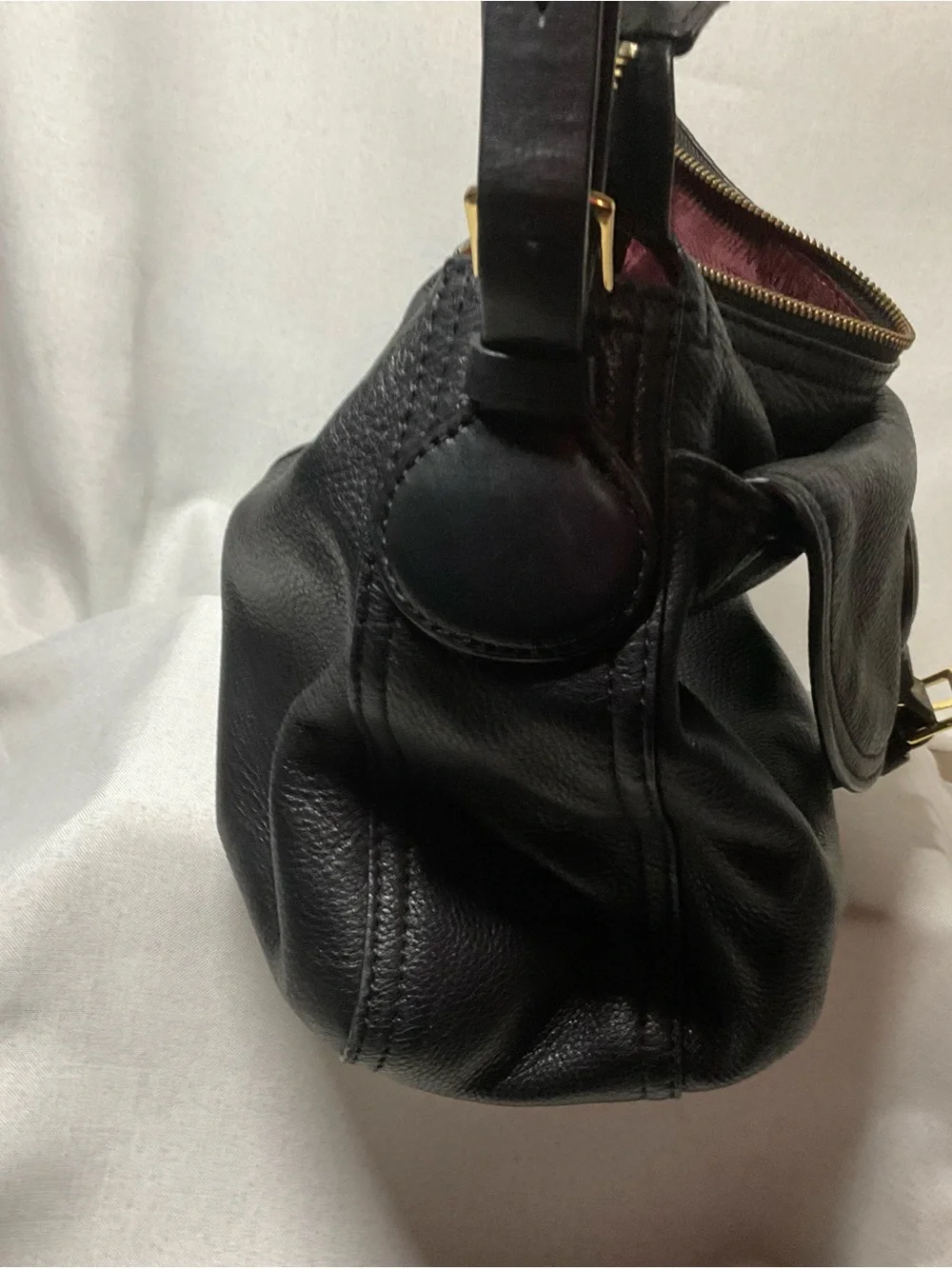 Lauren Ralph Lauren Black Leather Shoulder Bag with Gold Hardware